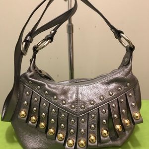 Silver Metallic B. Makowsky Studded Handbag